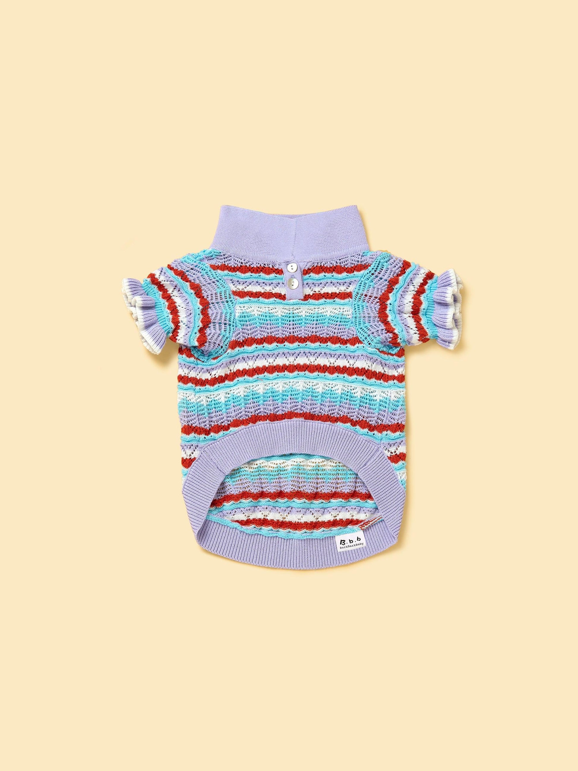 Pet & Me Spring Summer Lavender Ruffle Crochet Short Sleeve Polo Shirt - Dog Polo Shirt - BarkBarkBaby