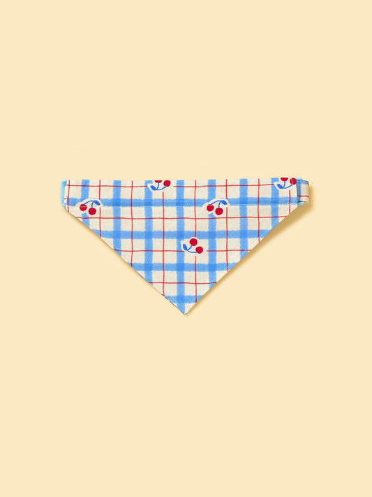 Blue Gingham Cherry Bandana - Dog Bandana - BarkBarkBaby - XS (8 - 9.5'') - sku - 43198155489419