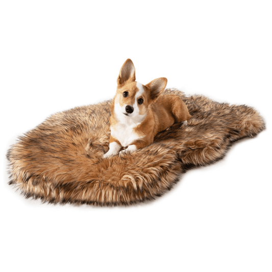 Memory Foam Dog Bed Faux Fur Sable Tan Orthopedic Comfort - detail view