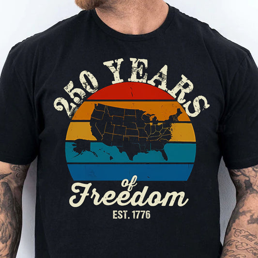 250 Years Of Freedom Retro Map Shirt | Happy 250th Birthday USA | Patriotic 4th Of July Tee | America 250th Anniversary | Independence Day Shirt 682569