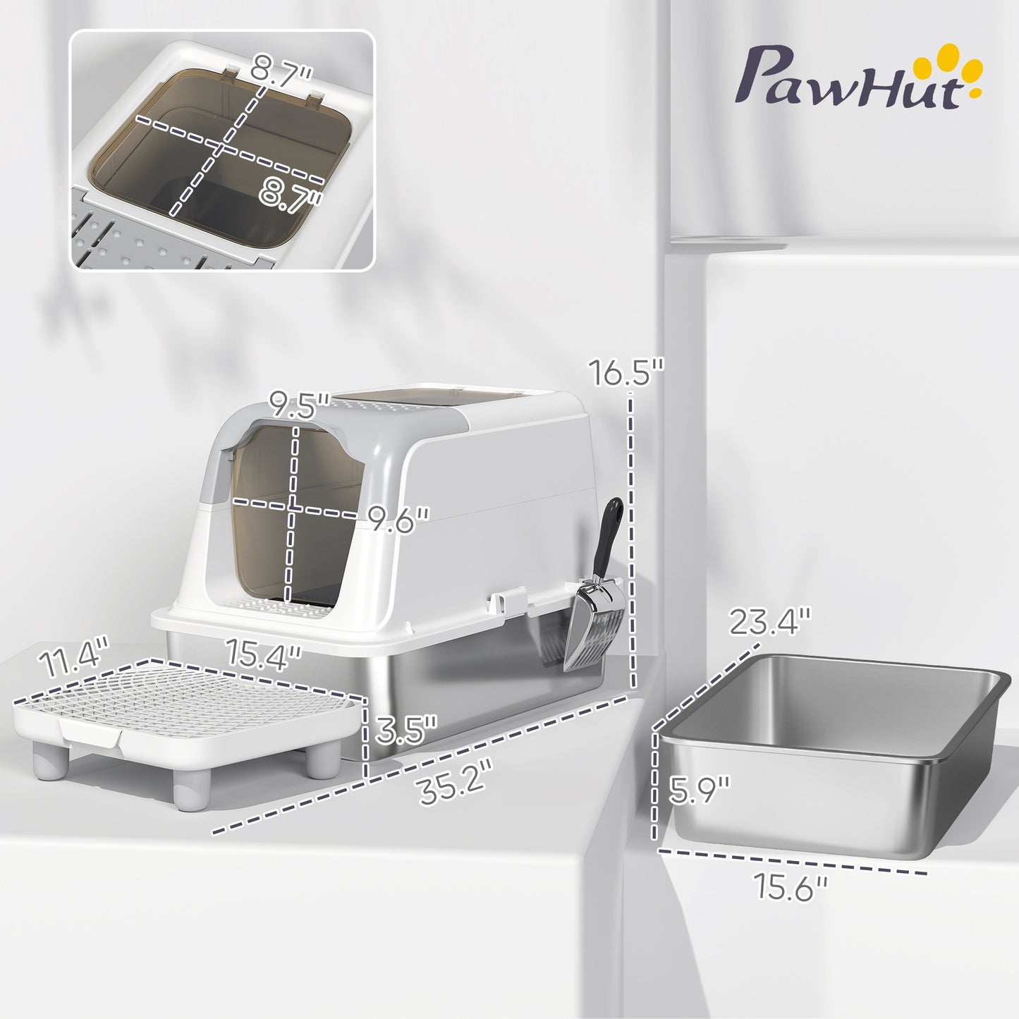 Extra Large Stainless Steel Litter Box - Enclosed High Sides