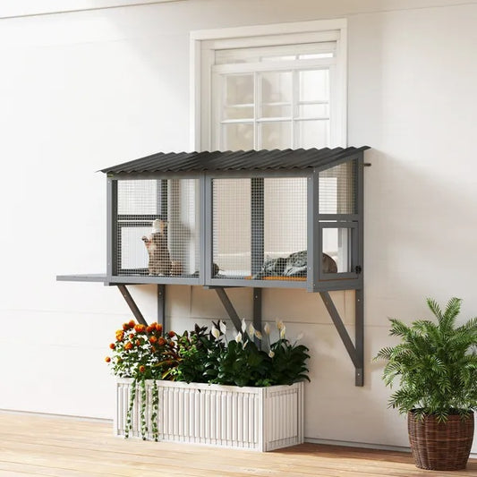 Cat Catio Enclosure Wooden – Outdoor Window Perch & Play