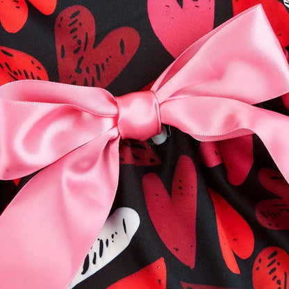 Festive Hearts Print with Pink Bow Pet Dress