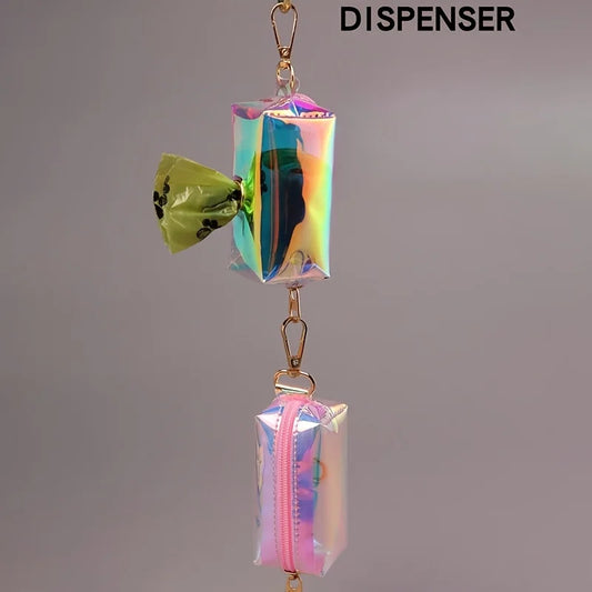1pc Holographic Reflective Dog Poop Bag Dispenser - Colorful Iridescent Waste Bags for Walks Easy-Carry Design for Pet Owners