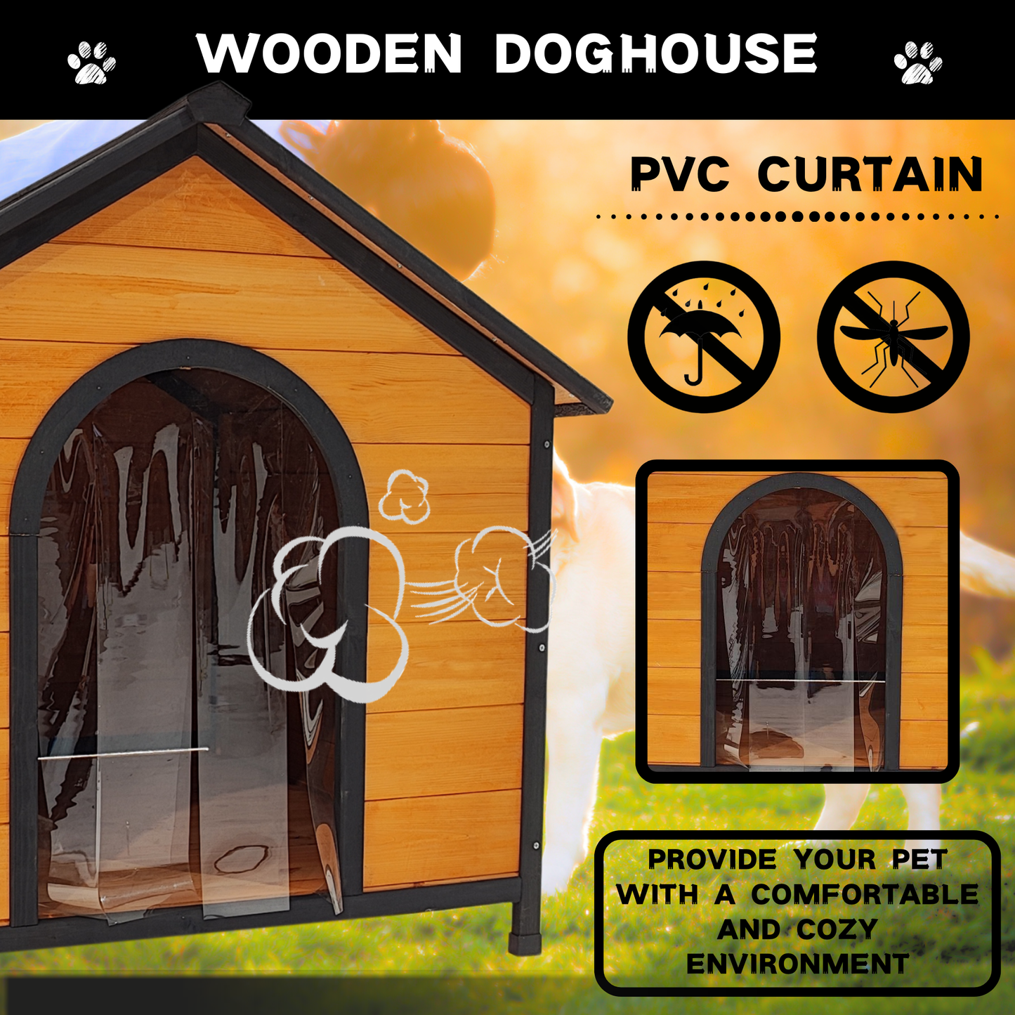 XPT088 Wearable and Strong Wooden Dog House with Metal Bowls
