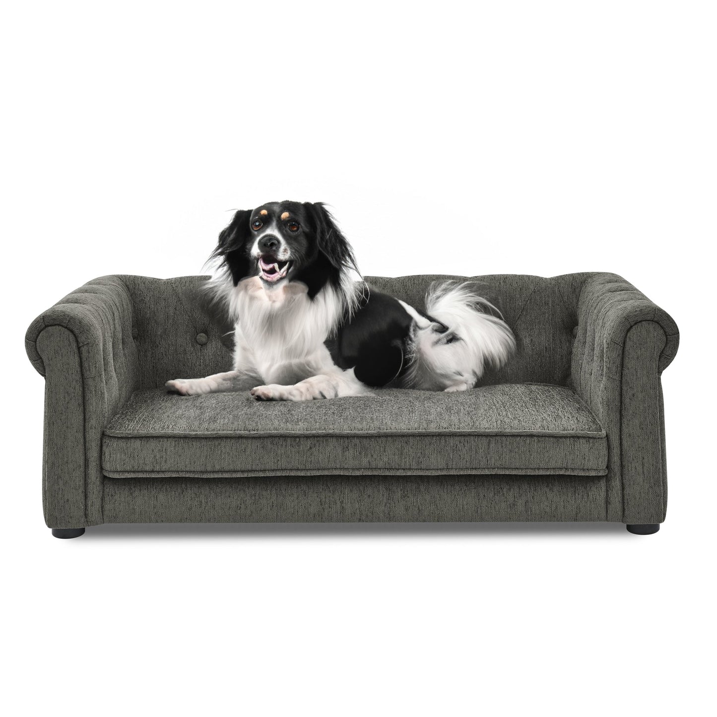 Modern Style Elegant Rectangle Pet Bed for Small and Medium Dogs, Durable Elevated Dog Sofa, Dark Grey Foam