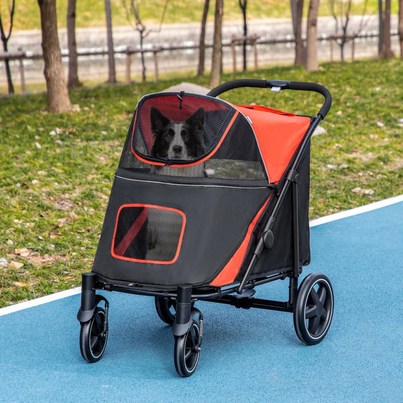 One-Click Foldable Stroller for Large Medium Small Dogs, Pet, Cats with Storage - Purrfect Pet Kingdom
