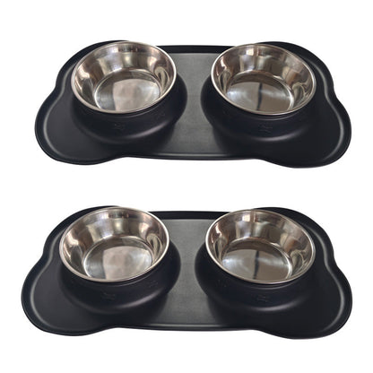 Large Silicone Pet Bowl Double Dog Bowl Stainless Steel