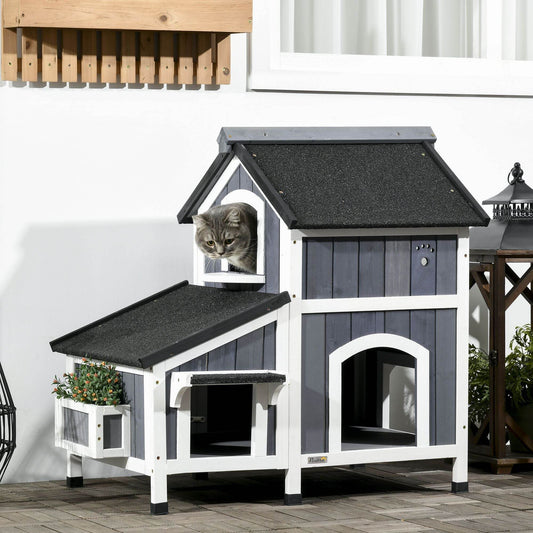 Purrfect Pet Kingdom 2-Story Outdoor Cat House for Multiple Cats Purrfect Pet Kingdom
