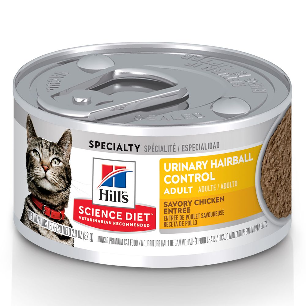 Hill's Science Diet Adult Urinary & Hairball Control Canned Cat Food, Savory Chicken - Science Diet Wet Cat Food - The Family Pet