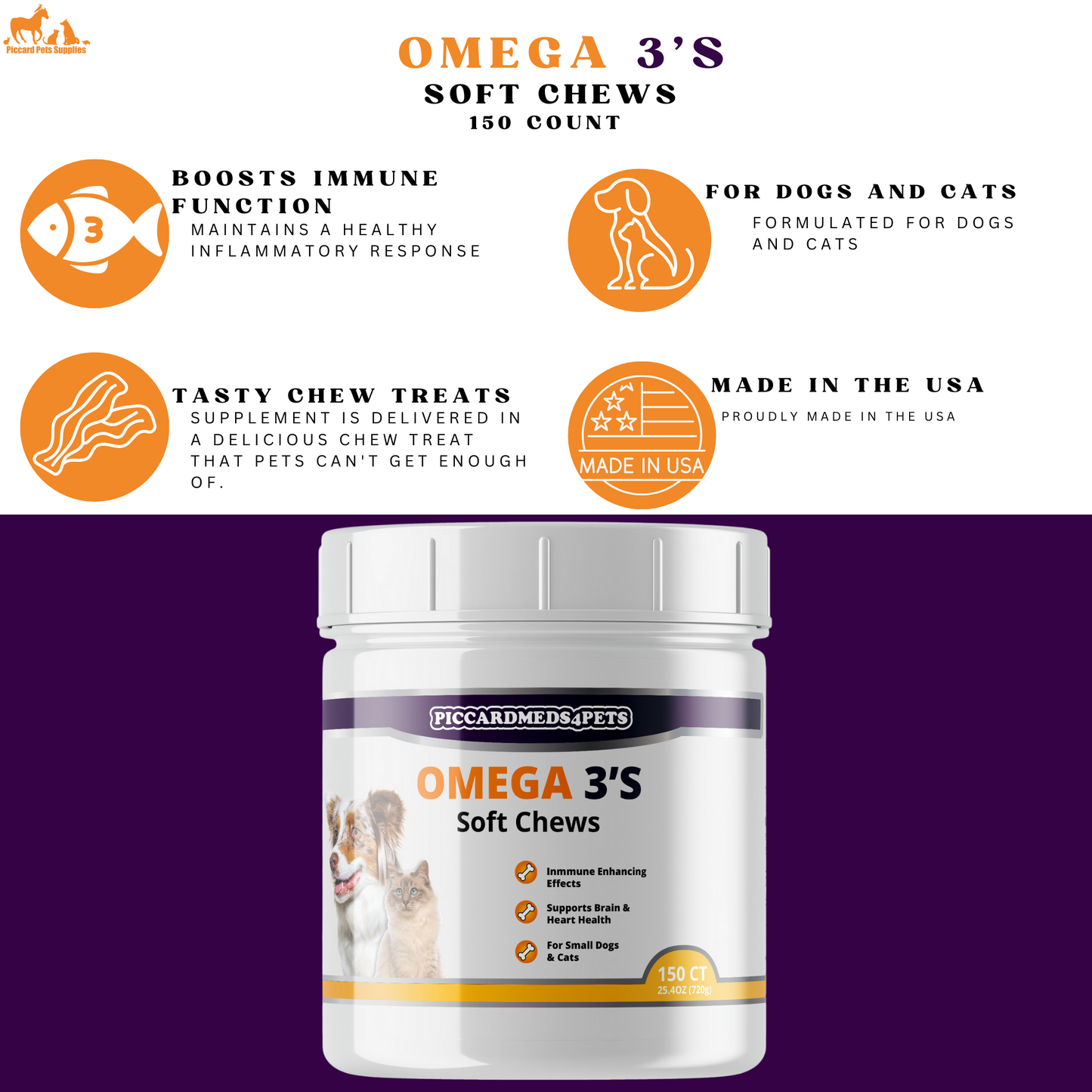 PiccardMeds4pets Skin and Coat Omega-3 Soft Chews Small Dogs