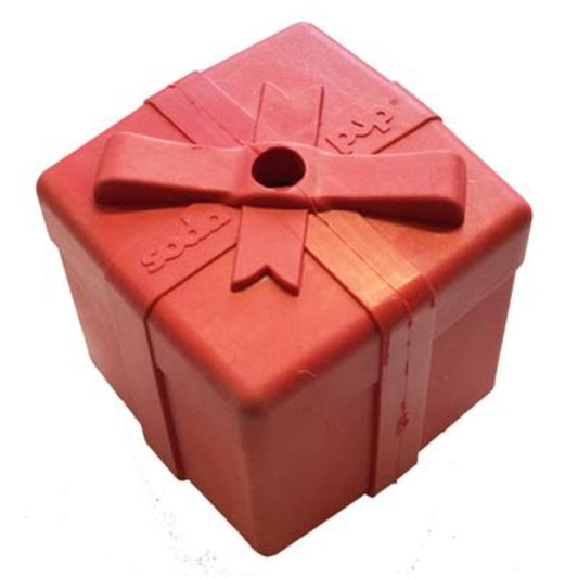 Rubber Gift Box Red Treat Dispensor Dog Toy