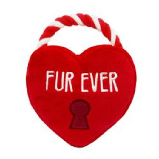 Fur Ever Lock Red Heart Plush Dog Toy
