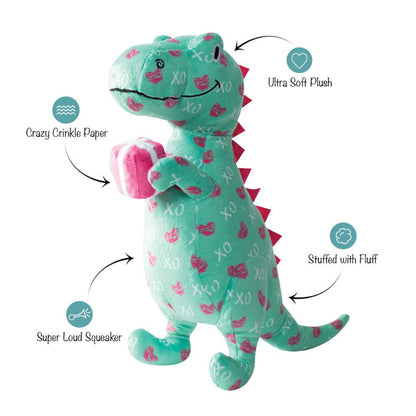 XO Rex Hearts Plush Dog Toy