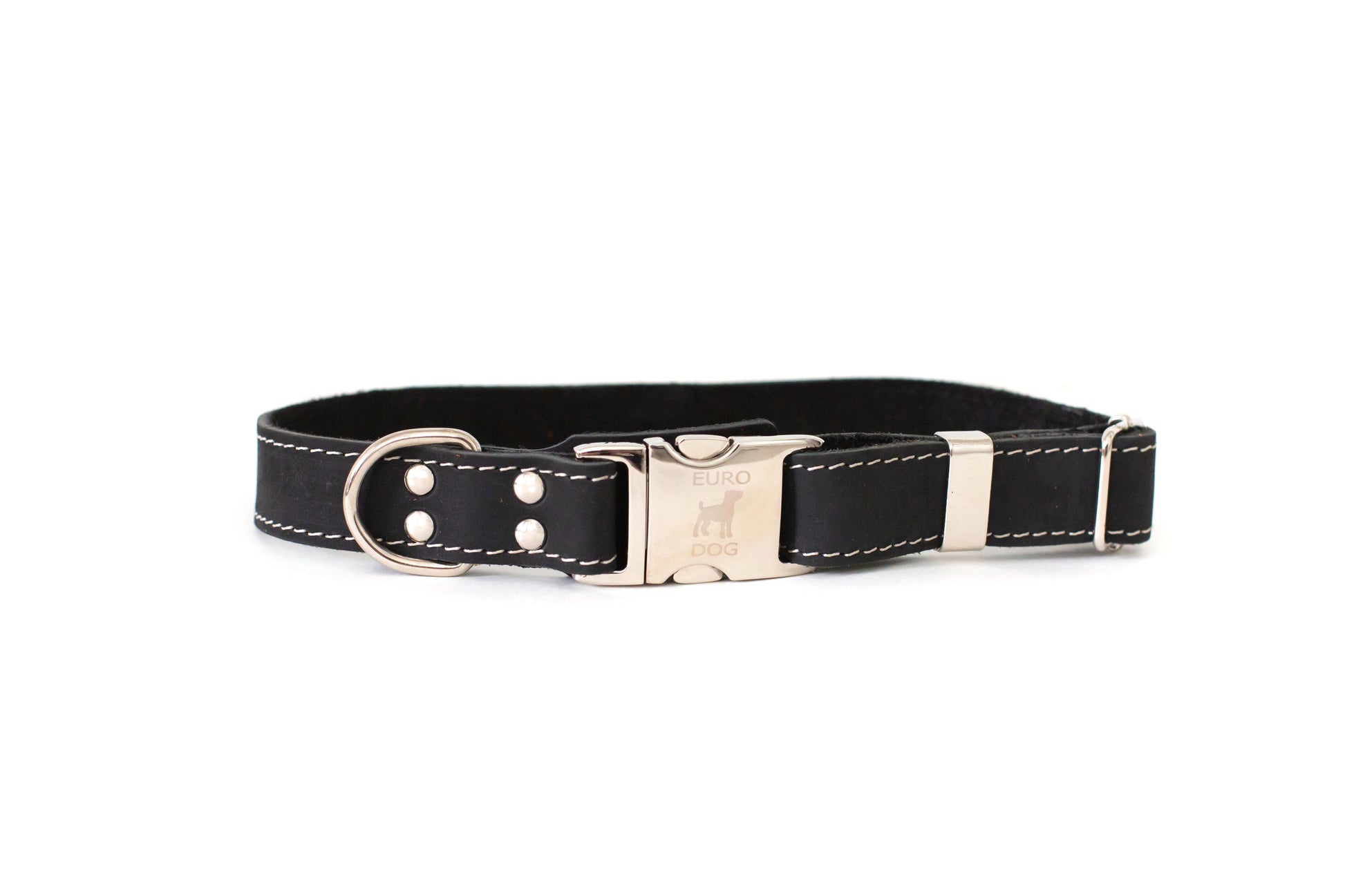 Bestseller Quick - Release Midnight Black Leather Dog Collar with Metal Buckle - dog collars > leather dog collars > quality leather dog collars - Euro - Dog Collars and Leads