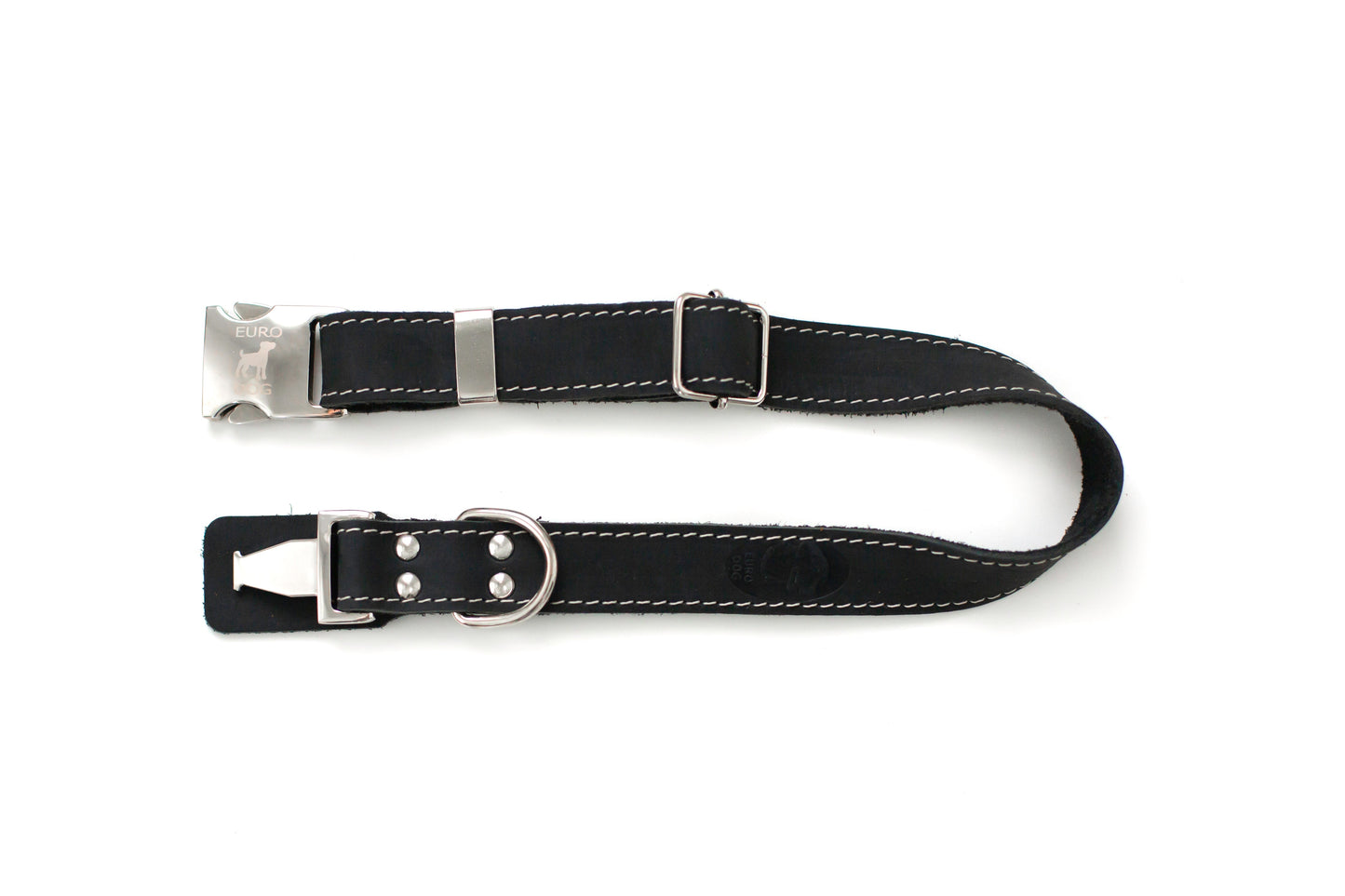 Bestseller Quick - Release Midnight Black Leather Dog Collar with Metal Buckle - dog collars > leather dog collars > quality leather dog collars - Euro - Dog Collars and Leads