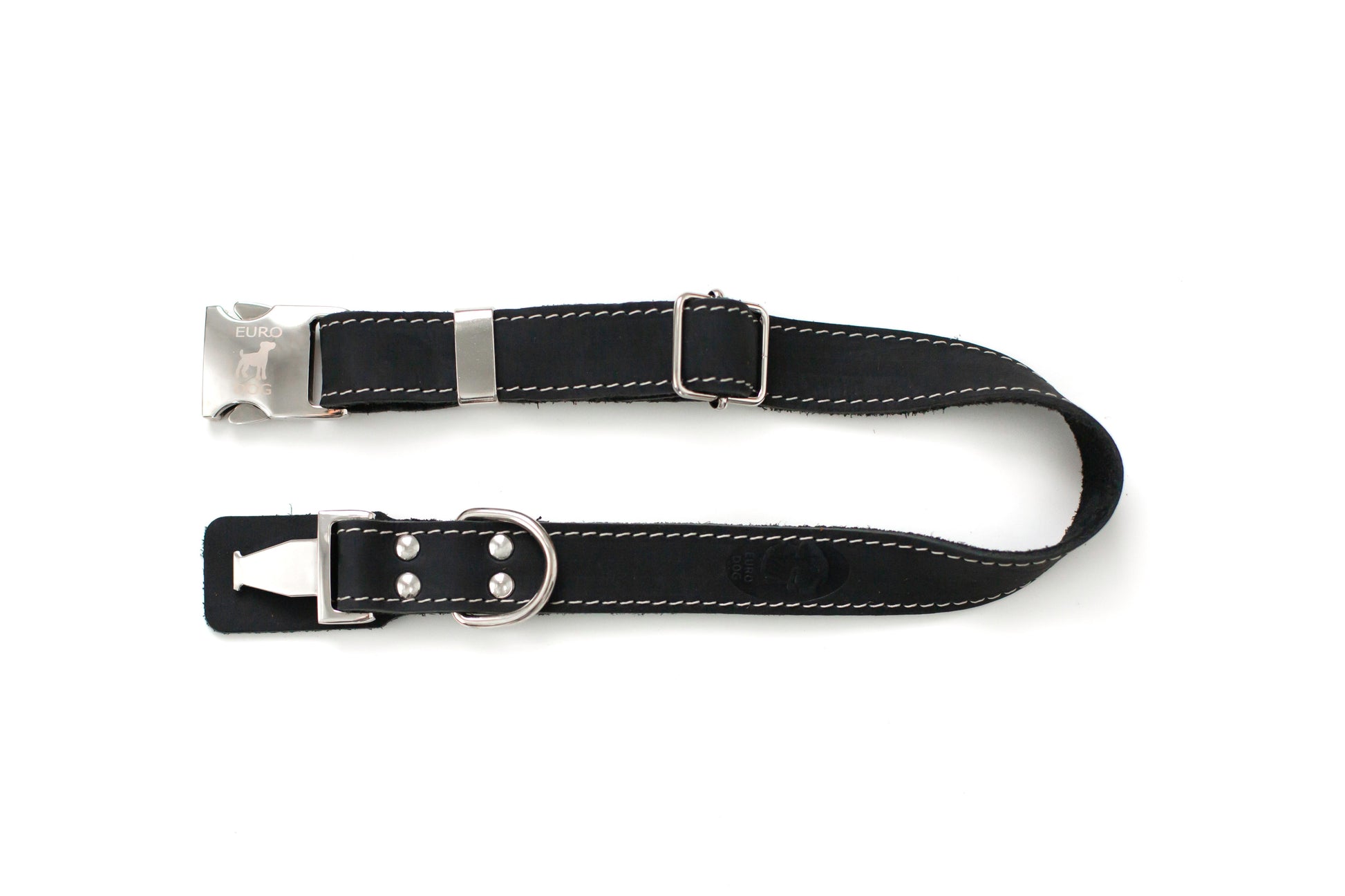 Bestseller Quick - Release Midnight Black Leather Dog Collar with Metal Buckle - dog collars > leather dog collars > quality leather dog collars - Euro - Dog Collars and Leads