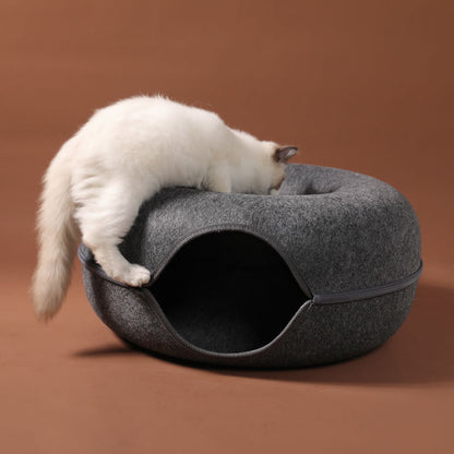 Four Seasons Woolen Felt Cat Tunnel Bed Interactive Toy Grey