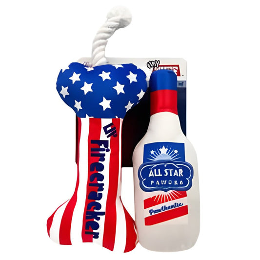 Red, White & Booze Dog Toy 2pk