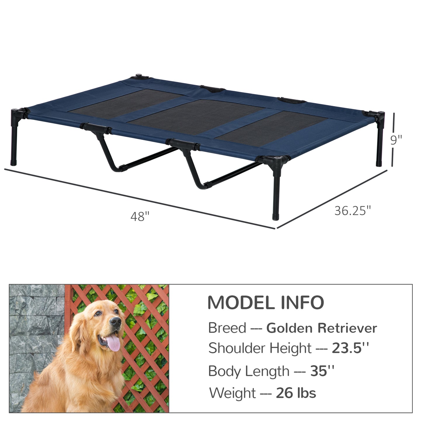 48" Elevated Breathable Dog Bed with Carry Bag - Navy