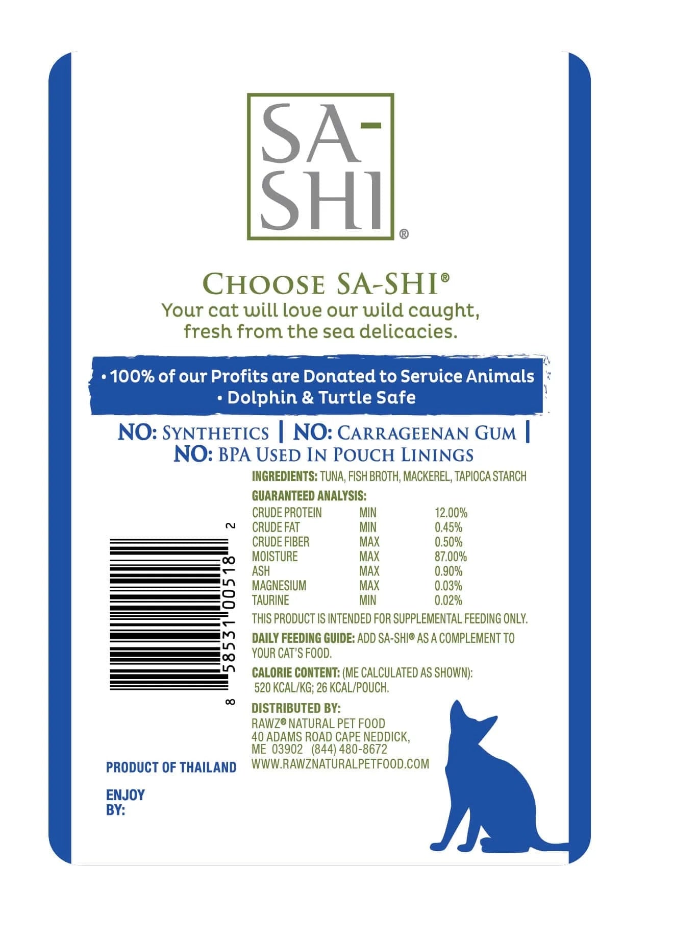 Sa - Shi Tuna & Mackerel Recipe (1.76oz) - Sa - Shi Cat Food Topper - The Family Pet