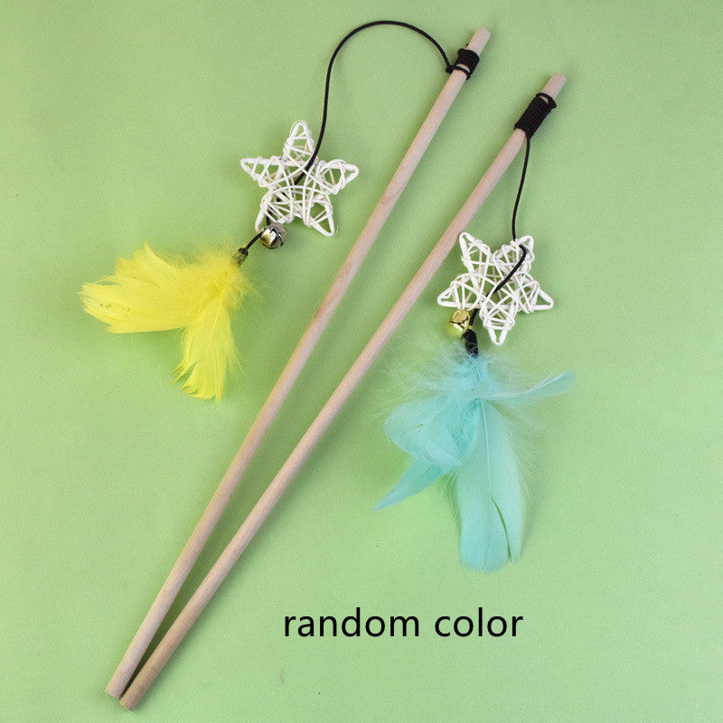 Log Wooden Pole Vine Bal Bell Feather Cat Teaser Stick