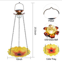 Solar Hanging Bird Bath for Outdoors 24 inch Glass Bird