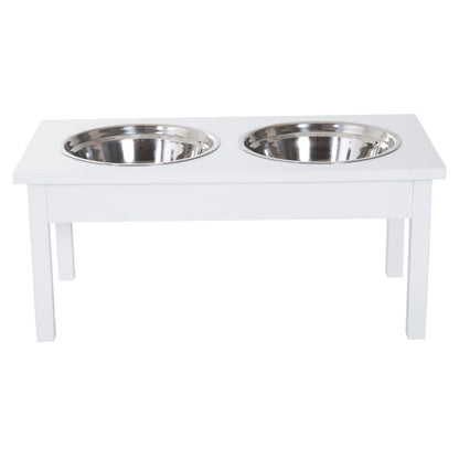 23 Inch Heavy Duty Wooden Elevated Dog Feeder with Bowls Set by Purrfect Pet Kingdom in white, size 655x365x165 mm, budget...