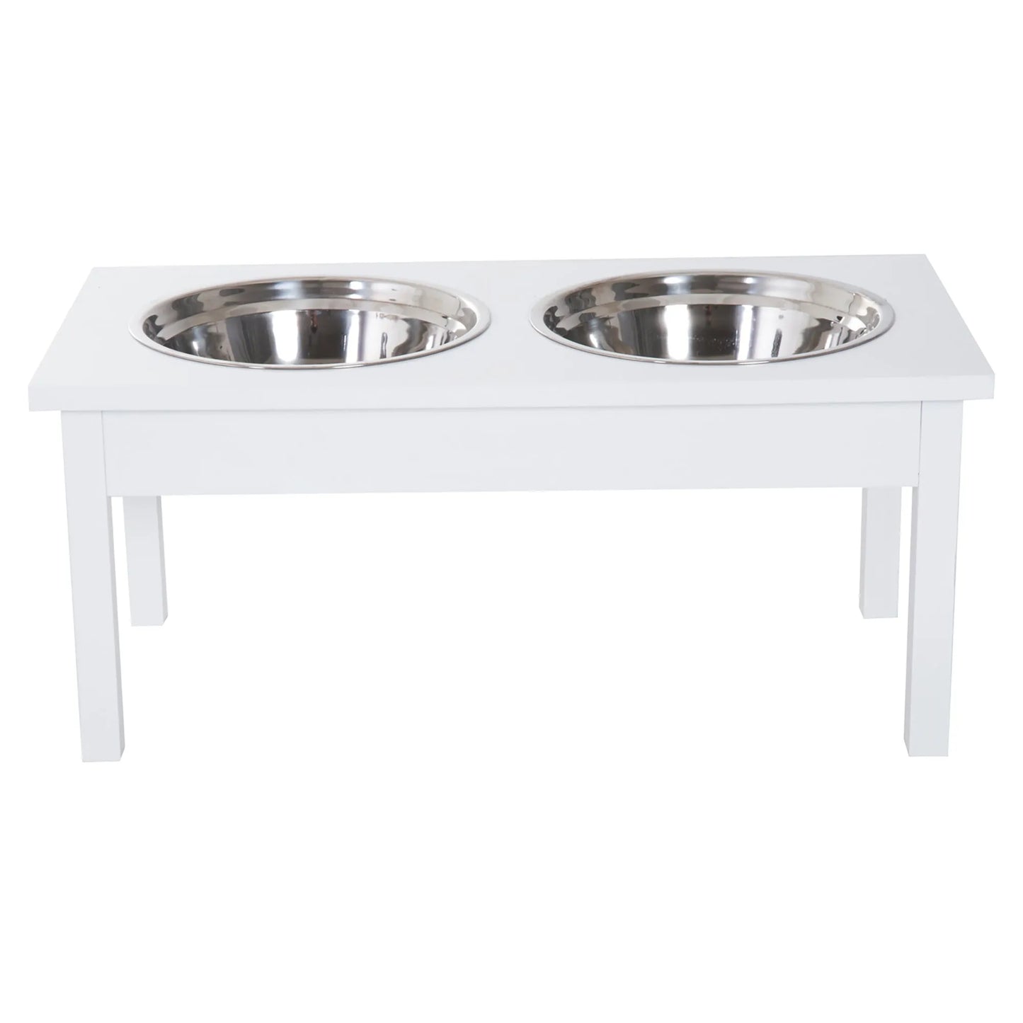 23 Inch Heavy Duty Wooden Elevated Dog Feeder with Bowls Set by Purrfect Pet Kingdom in white, size 655x365x165 mm, budget...