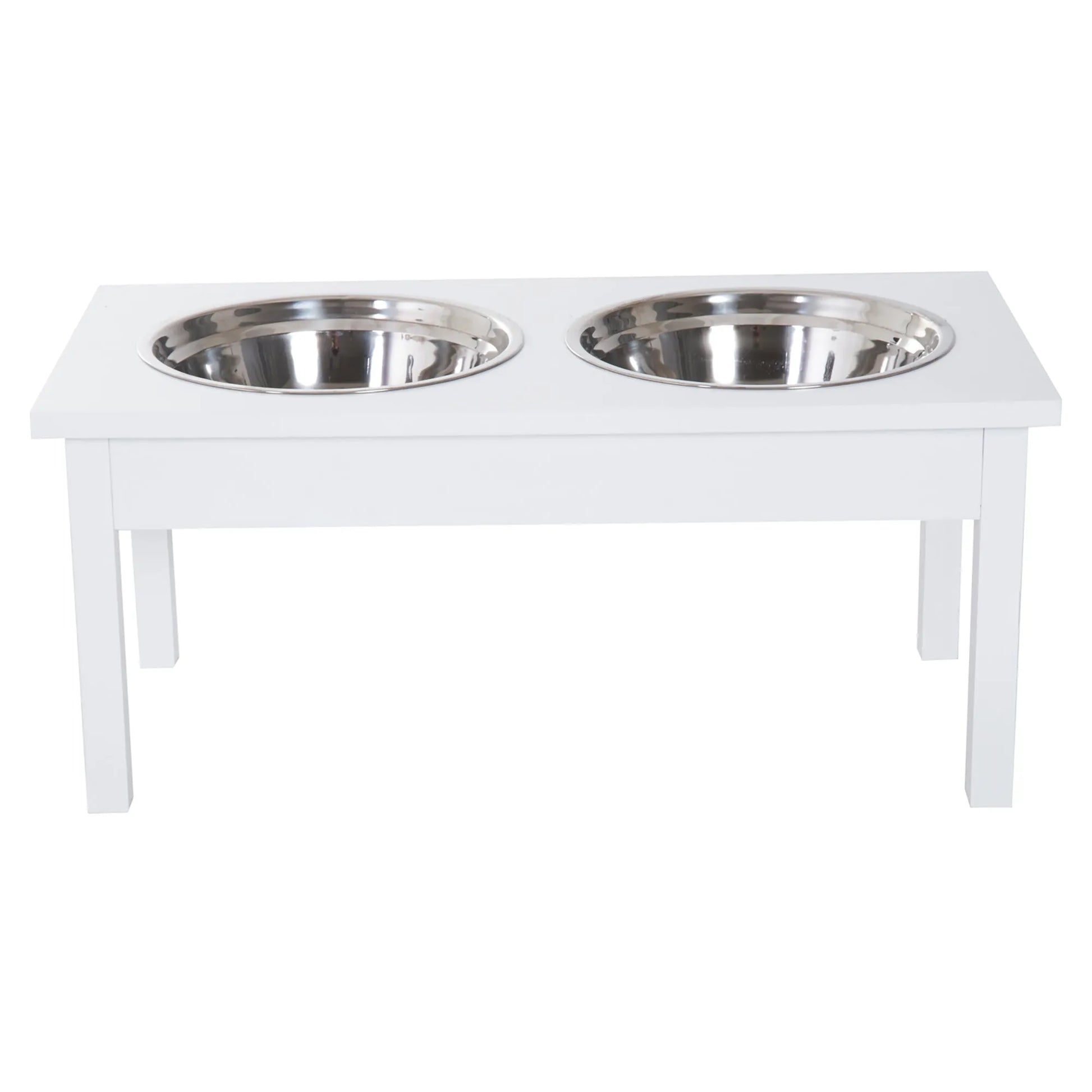 23 Inch Heavy Duty Wooden Elevated Dog Feeder with Bowls Set by Purrfect Pet Kingdom in white, size 655x365x165 mm, budget...