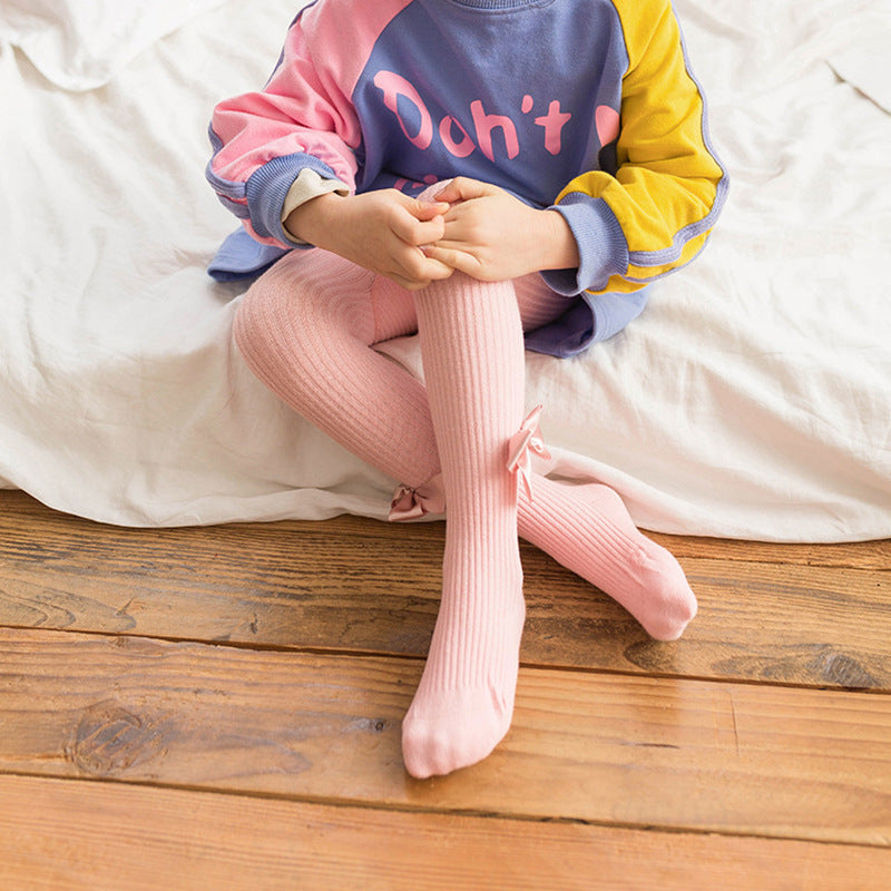 Spring And Autumn New Children's Pantyhose Bow Cotton White Baby Socks Medium Thick Foreign Girl Leggings