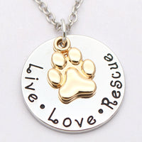 Pet Lover Dog Paw Necklace or Keychain "Live · Love · Rescue" by Furr Baby Gifts