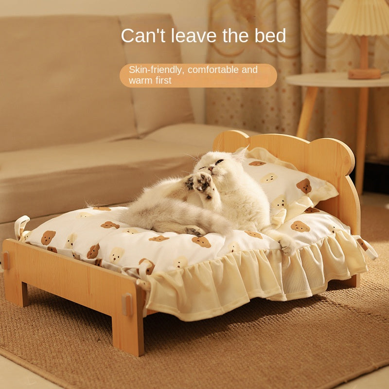 Cat Bed Solid Wood Removable Princess Style 🛏️