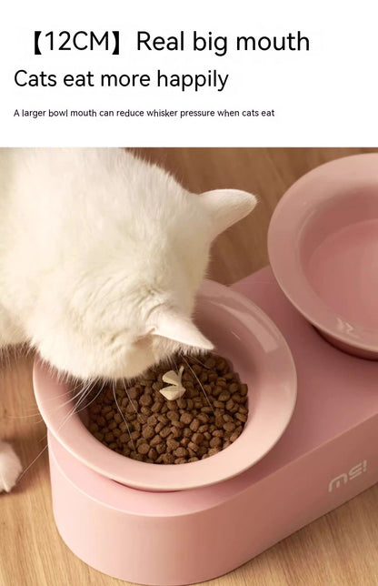 Purrfect Pet Kingdom Cat Dog Ceramic Double Bowl (Suit, Horn Cat Bowl Blue) - Premium Pet Bowls & Feeders