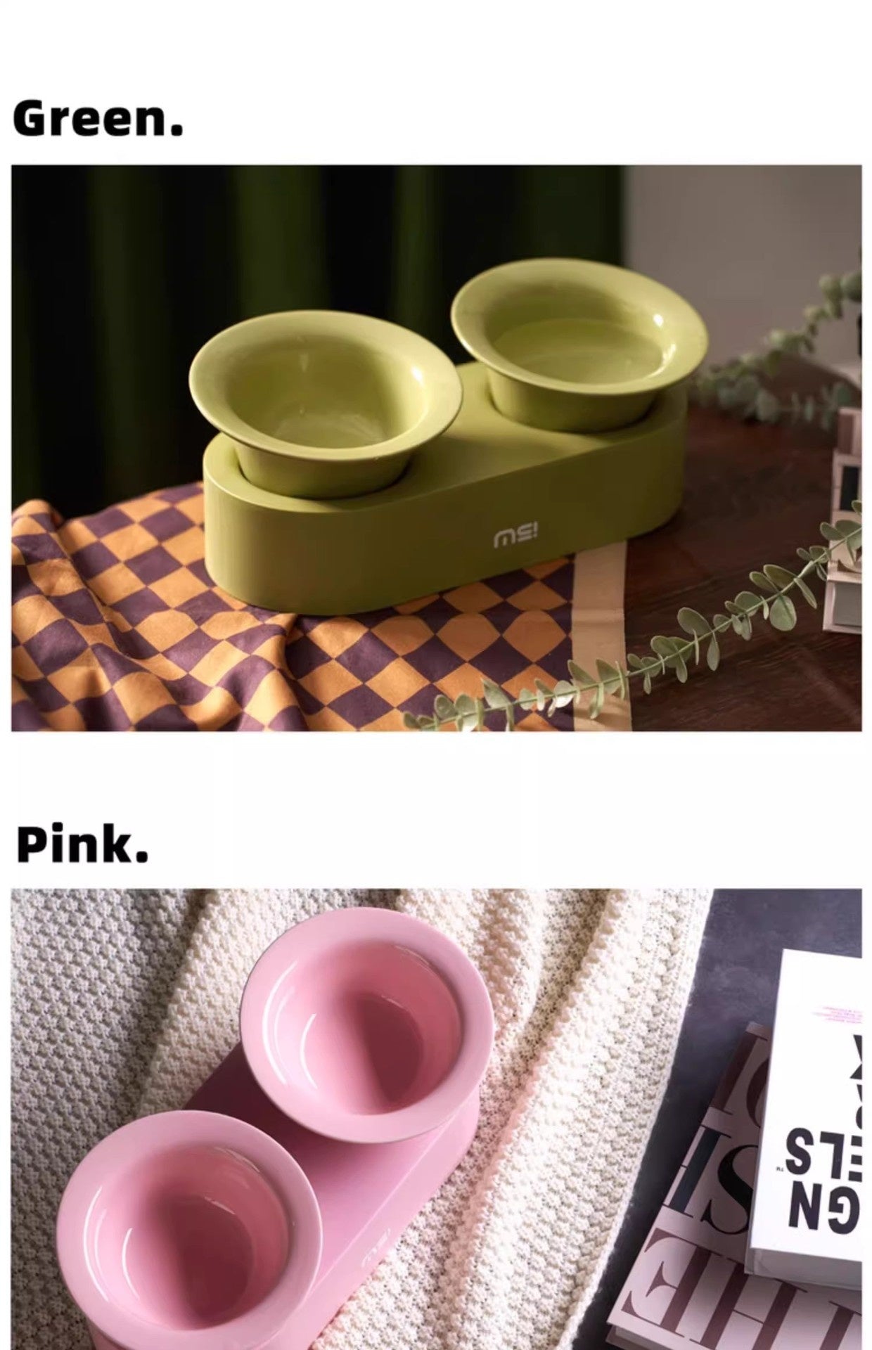 Purrfect Pet Kingdom Cat Dog Ceramic Double Bowl (Suit, Horn Cat Bowl Pink Green) - Premium Pet Bowls & Feeders
