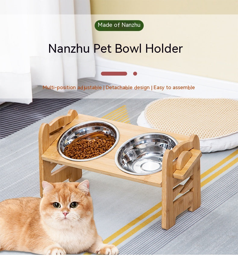 Pet Cat Food Double Bowl Bracket Stainless Steel Dining