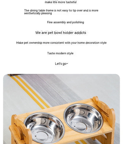 Pet Cat Food Double Bowl Bracket Stainless Steel Dining