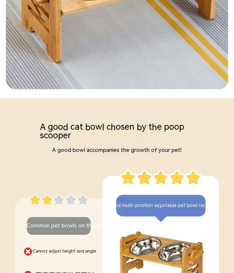 Pet Cat Food Double Bowl Bracket Stainless Steel Dining