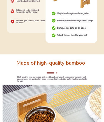 Pet Cat Food Double Bowl Bracket Stainless Steel Dining