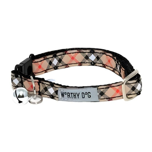 Plaid Tan Cat Collar (with bell)