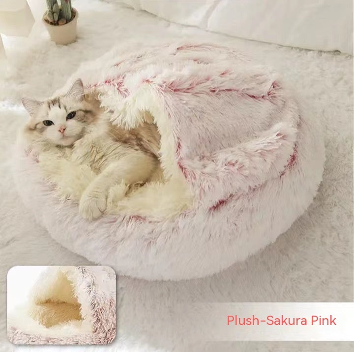 2-in-1 Pet Bed - Round Plush Calming Donut Bed for Dogs & Cats