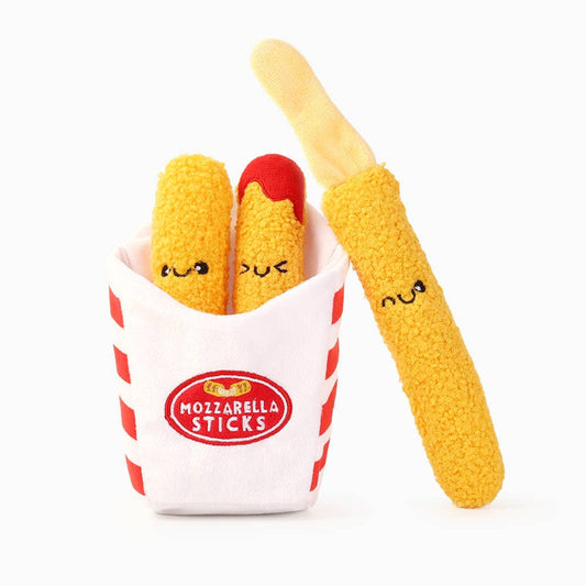 Food Party Mozzarella Sticks Crinkly Squeak Interactive Plush Dog Toy - 4 Pc