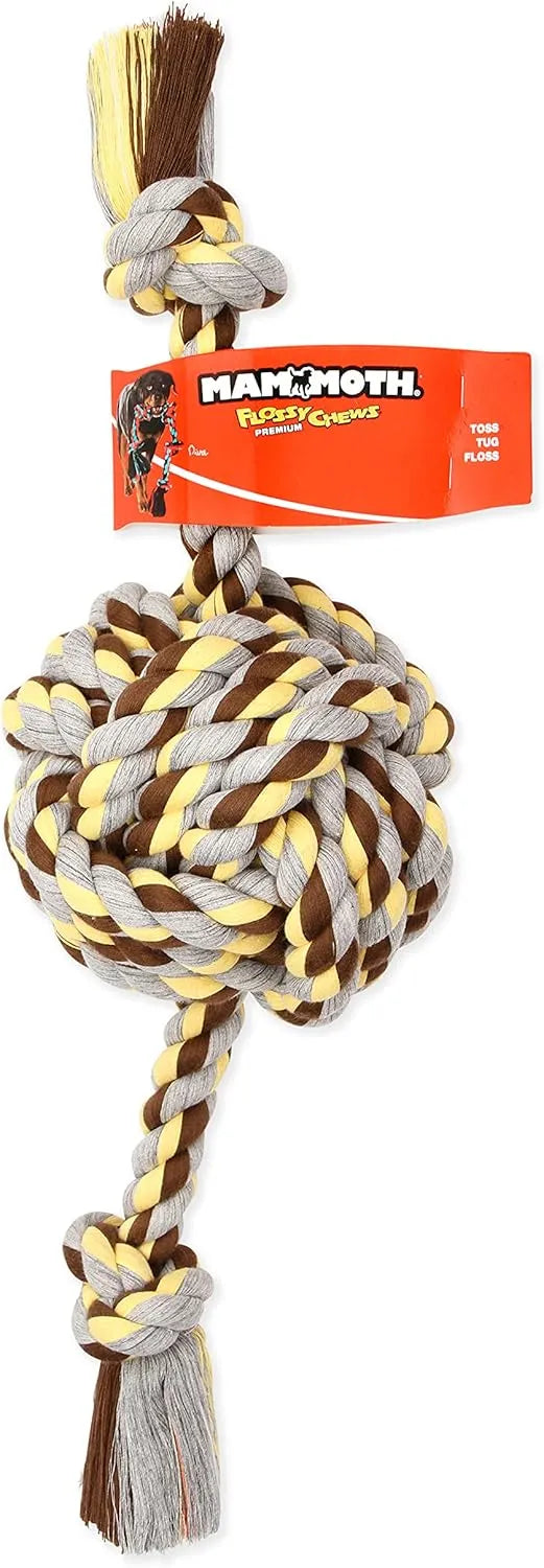 25in Mammoth Flossy Chews Monkey Fist Ball by The Family Pet, durable chew toy for dogs, vibrant colors, perfect for playt...
