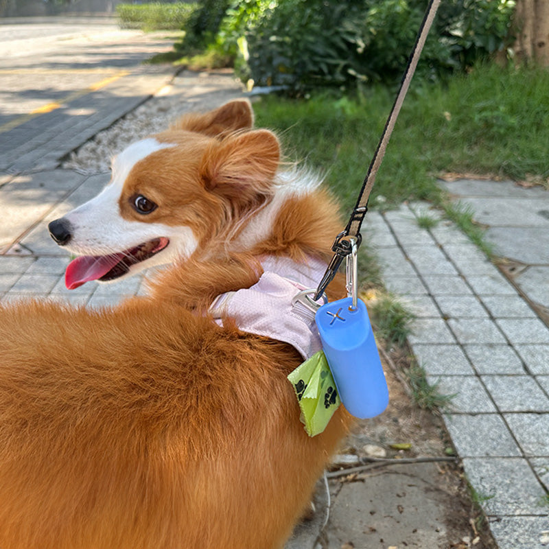 Silicone dog poop bag holder with dispenser, portable, hanging ring & storage case