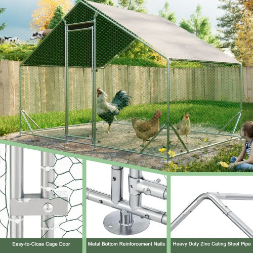 Large Metal Chicken Coop, Walk-in Chicken Run,Galvanized Wire Poultry Chicken Hen Pen Cage, Rabbits Duck Cages With Waterproof And Anti-Ultraviolet Cover For Outside