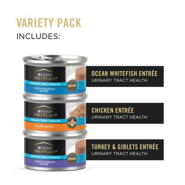 Purina Pro Plan Urinary Tract Health Wet Cat Food Variety Pack, 3 oz Cans (24 Pack)