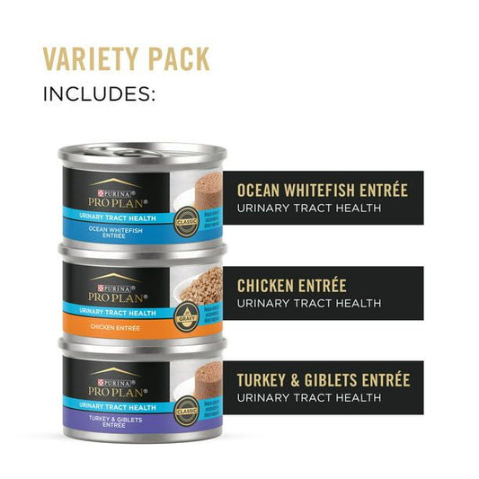 Purina Pro Plan Urinary Tract Health Wet Cat Food Variety Pack, 3 oz Cans (24 Pack)