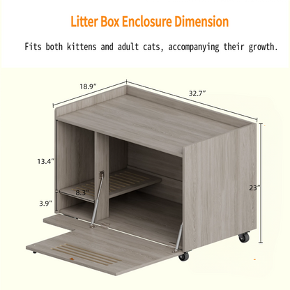 Gray Cat Litter Box Enclosure,Hidden Litter Box Furniture wi