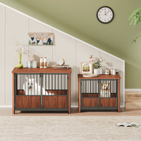 31.5'' Walnut Fluted Wood Furniture Style Dog Crate for