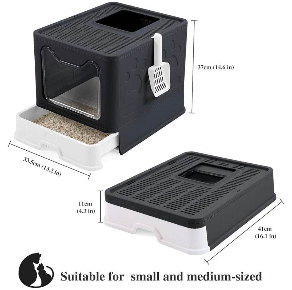 Bolux Foldable Cat Litter Box with Lid, Extra Large, Drawer Type Cat Litter Pan Easy to Scoop & Low Tracking (Dark Grey, 20" L x 16" W x 15" H)